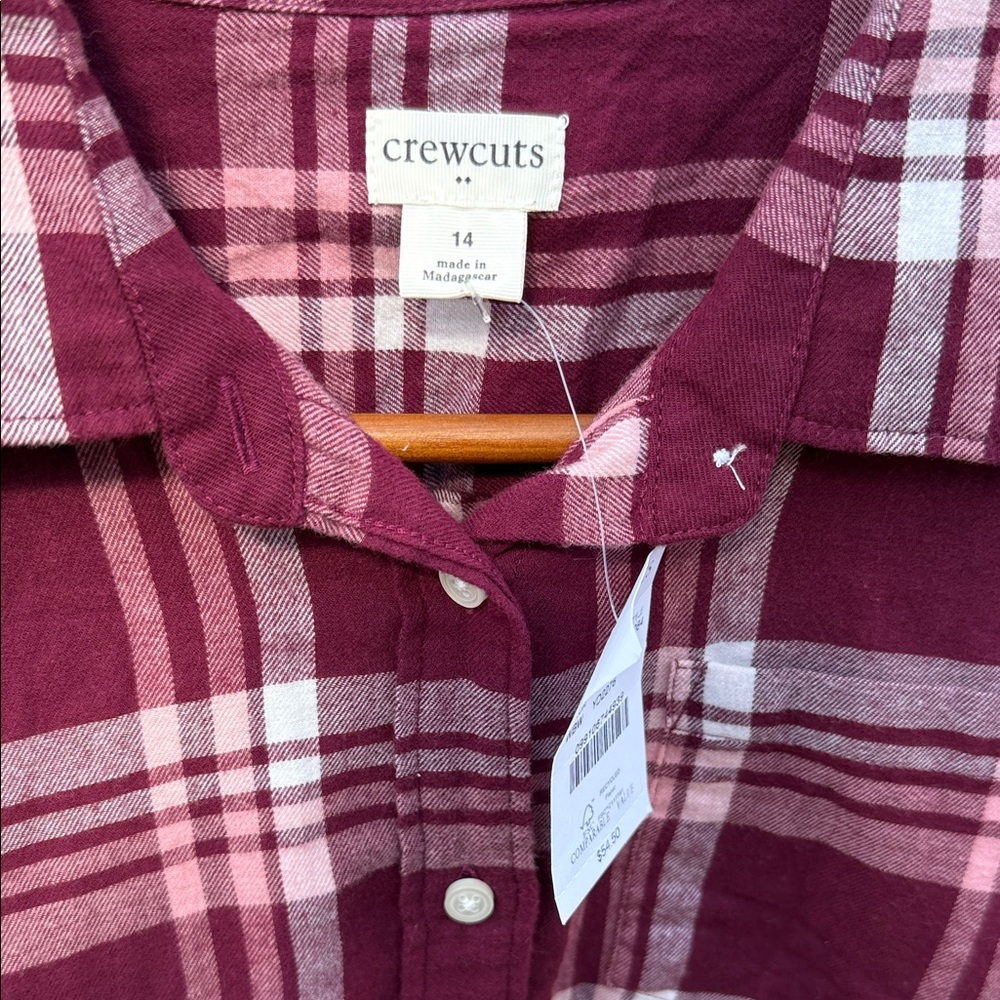 Crewcuts Burgundy and Pink Plaid Button Down Shirt